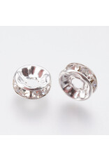 Rhinestone Rondelle Wedding Band 8mm Silver/Clear Grade A  x50