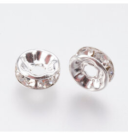 Rhinestone Rondelle Wedding Band 8mm Silver/Clear Grade A  x50