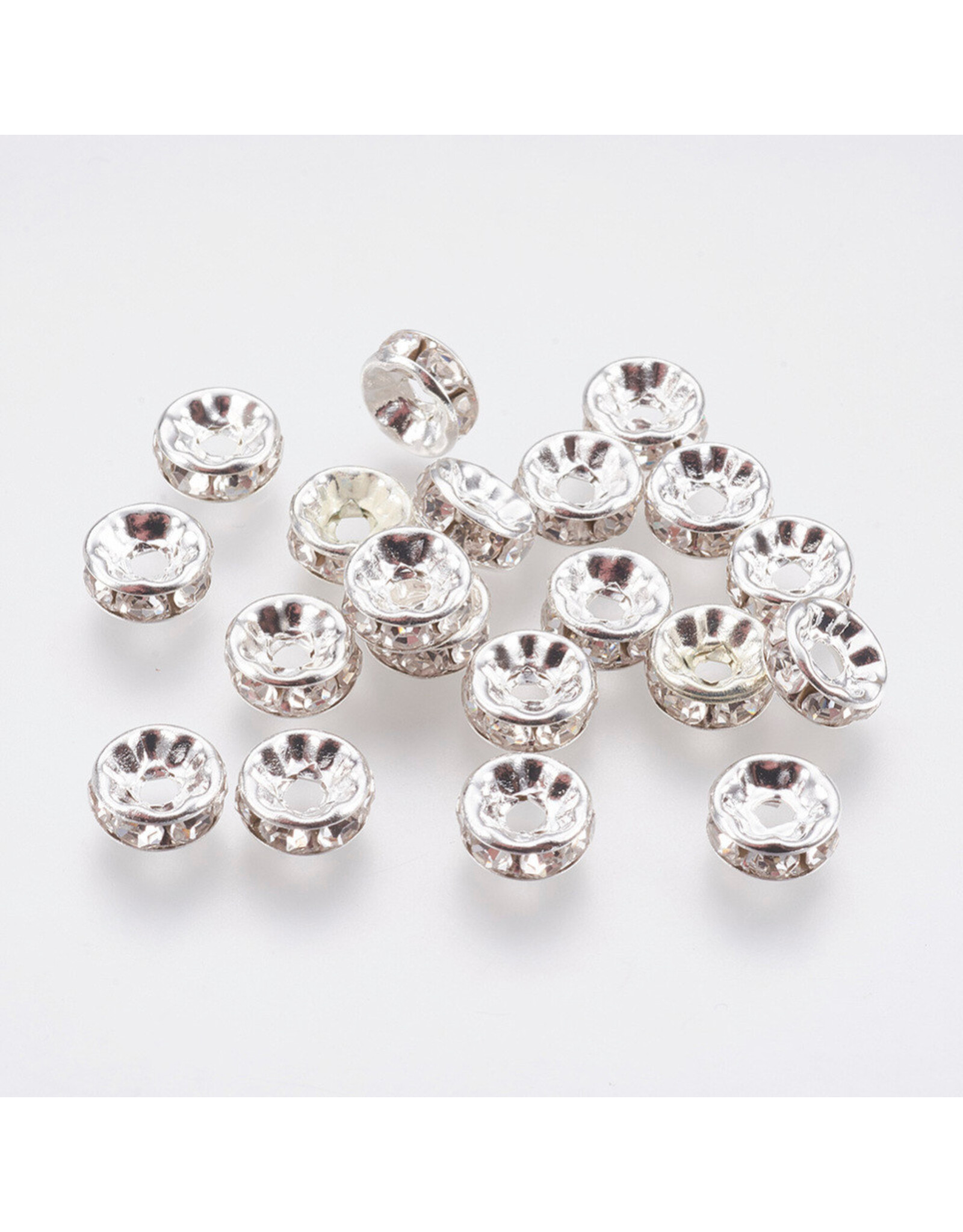 Rhinestone Rondelle Wedding Band 8mm Silver/Clear Grade A  x50