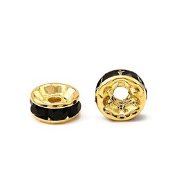Rhinestone Rondelle Brass  8mm Gold/Jet Black x50 Grade A NF