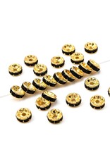 Rhinestone Rondelle Brass  8mm Gold/Jet Black x50 Grade A NF