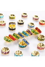 Rhinestone Rondelle Brass  8mm Gold/Random Mix Colours  x50 Grade A NF