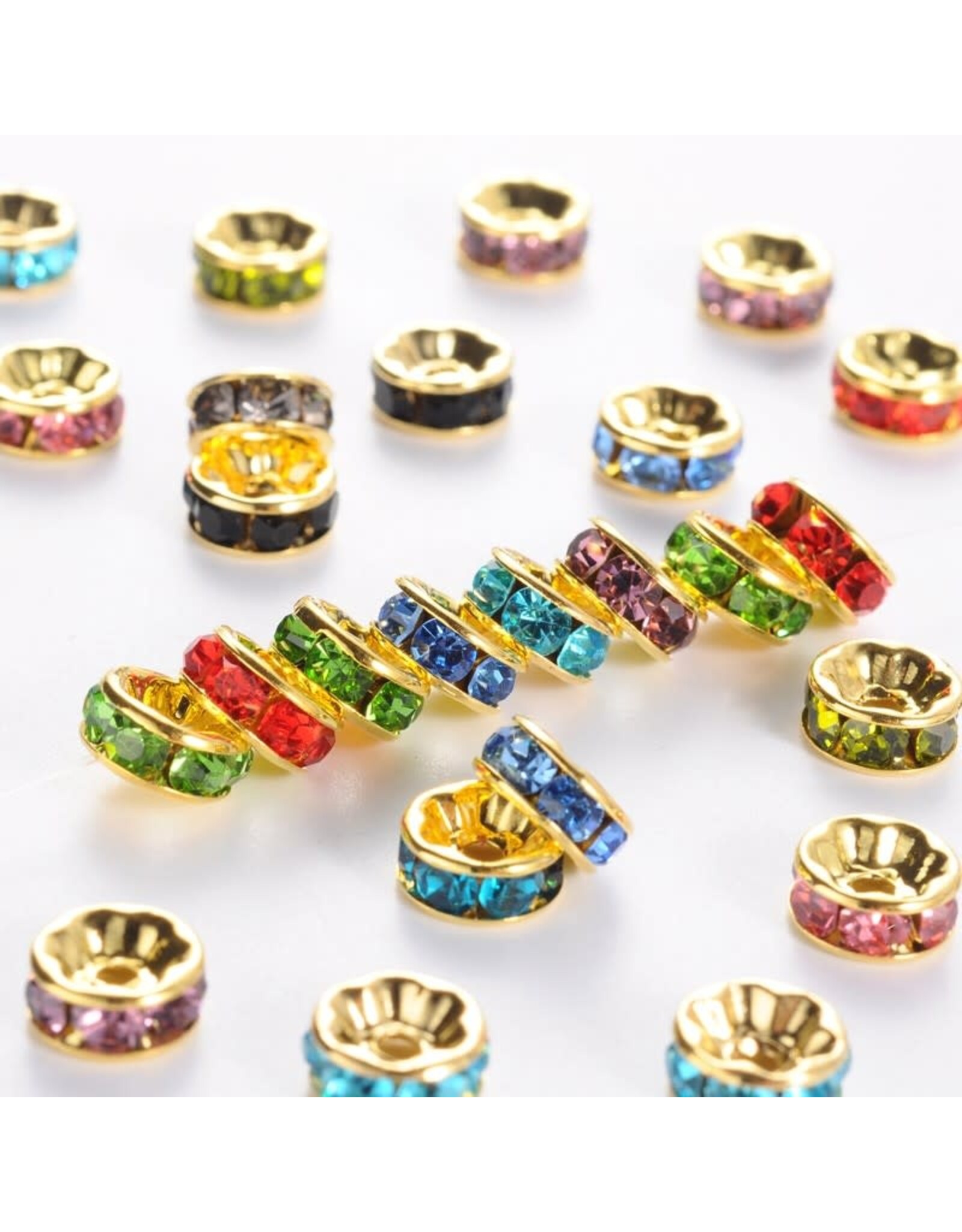Rhinestone Rondelle Brass  8mm Gold/Random Mix Colours  x50 Grade A NF