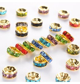 Rhinestone Rondelle Brass  8mm Gold/Random Mix Colours  x50 Grade A NF