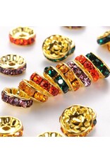 Rhinestone Rondelle Brass  10mm Gold/Random Mix Colours  x50 Grade A NF