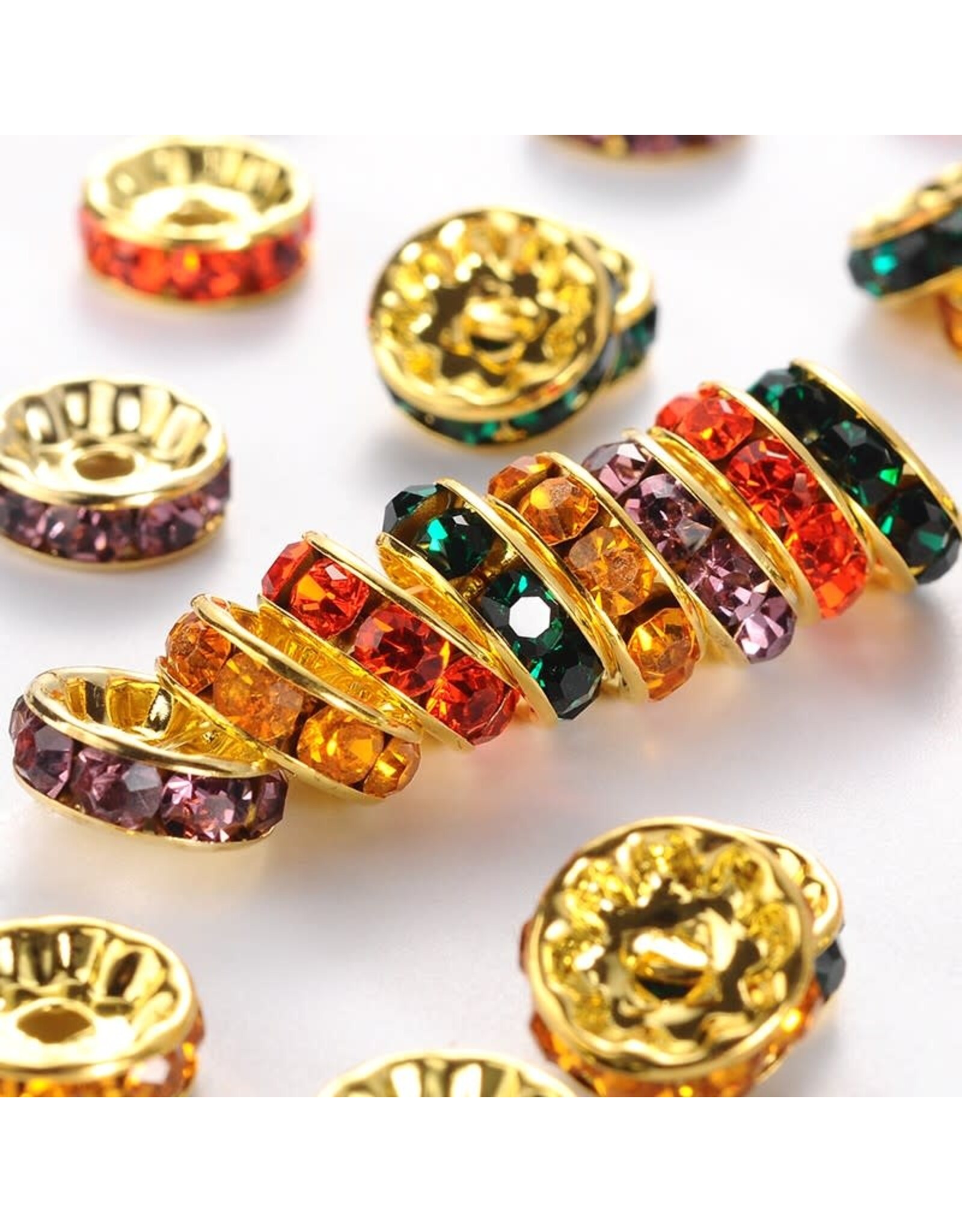Rhinestone Rondelle Brass  10mm Gold/Random Mix Colours  x50 Grade A NF