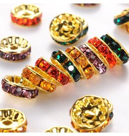 Rhinestone Rondelle Brass  10mm Gold/Random Mix Colours  x50 Grade A NF