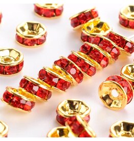 Rhinestone Rondelle Brass  8mm Gold/Red  x50 Grade A NF