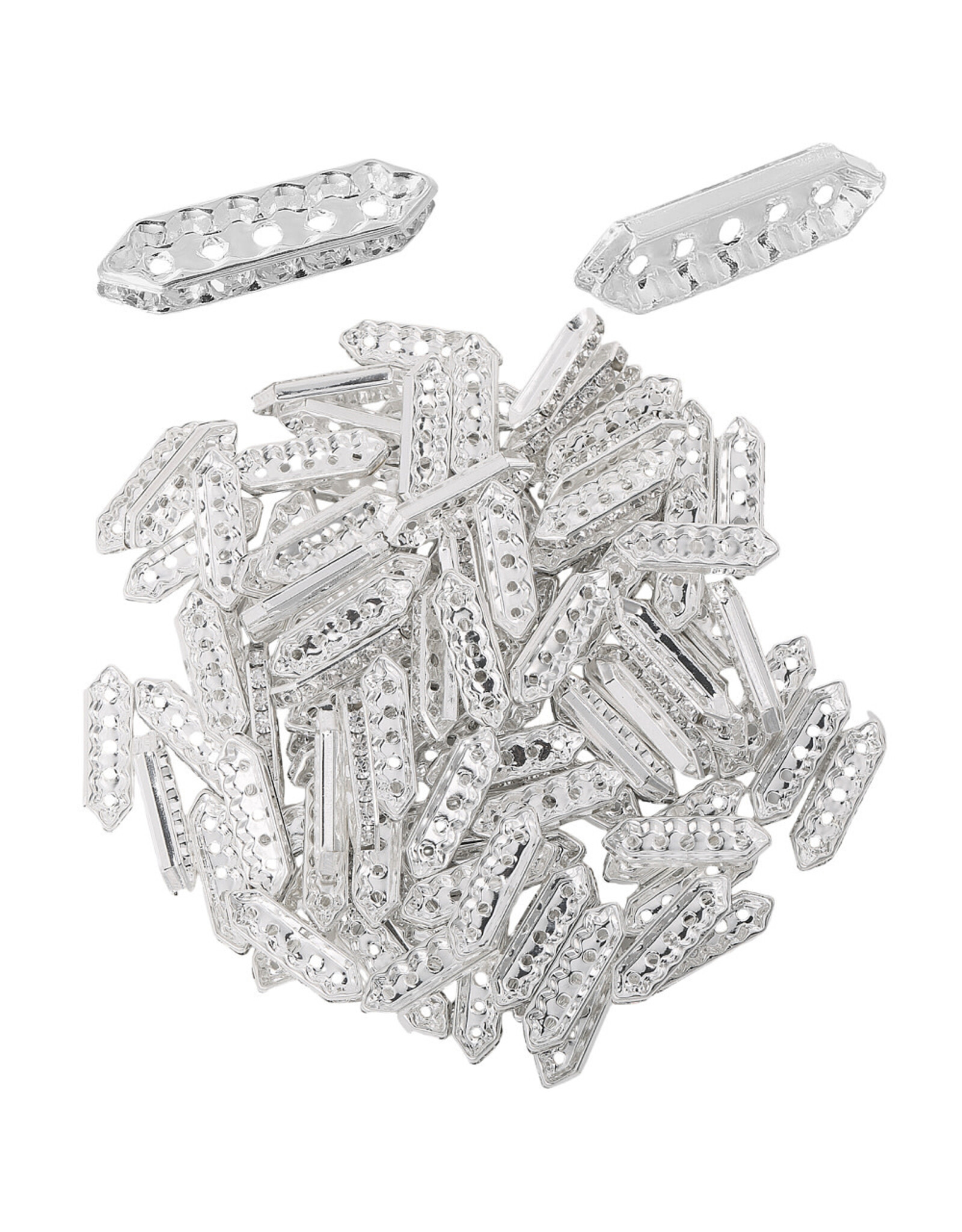 Rhinestone Rondelle 5 Hole  Bar 8x27mm Silver/Clear x10