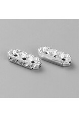 Rhinestone Rondelle 3 Hole  Bar 7x17mm Silver/Clear x10