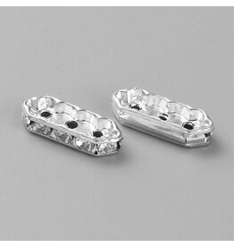Rhinestone Rondelle 3 Hole  Bar 7x17mm Silver/Clear x10