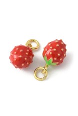 Strawberry Charm  13x8mm  Red 18k Gold Plated  x2   NF