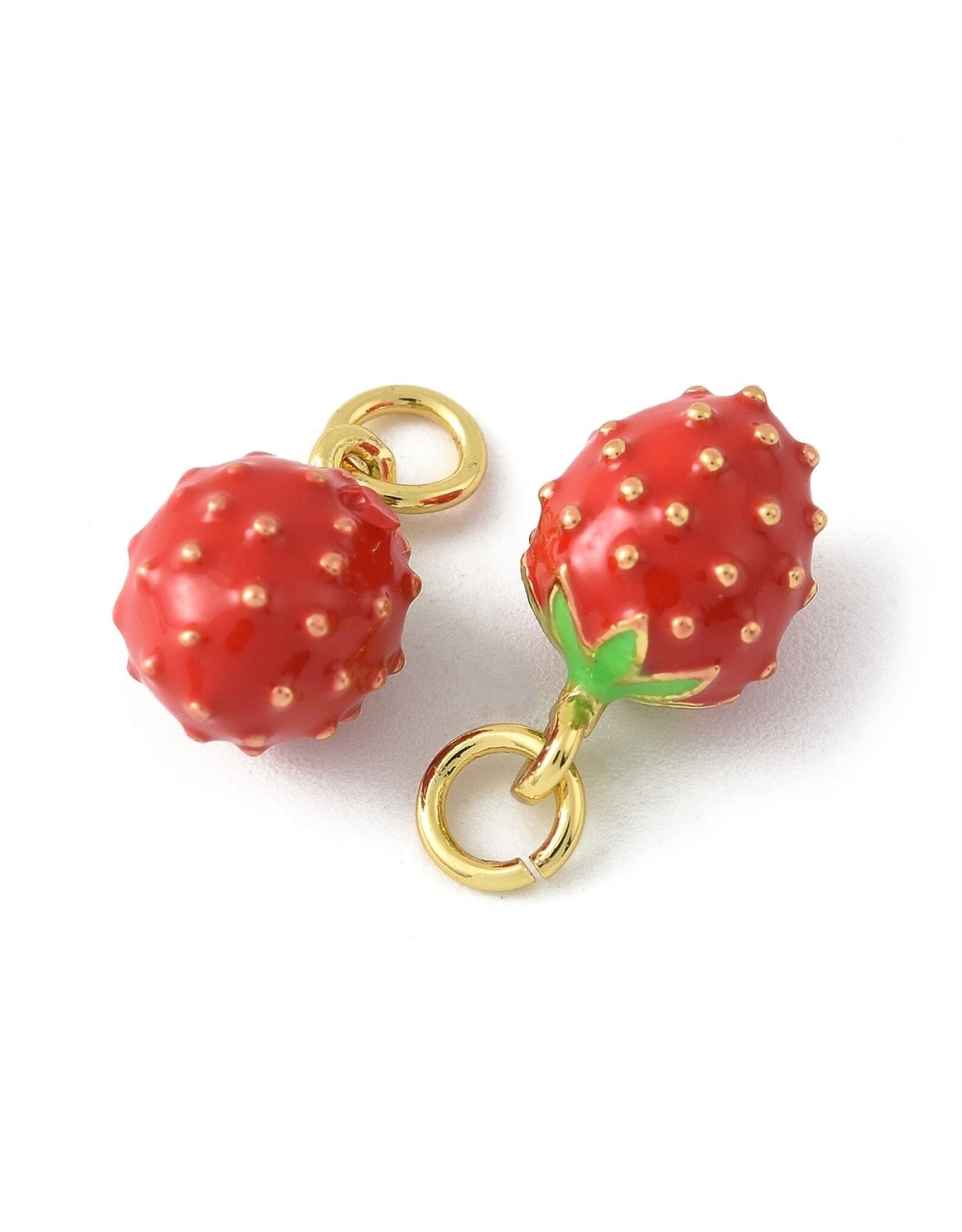 Strawberry Charm  13x8mm  Red 18k Gold Plated  x2   NF