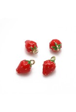 Strawberry Charm  11x7mm  Red  Gold   x2   NF