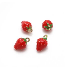 Strawberry Charm  11x7mm  Red  Gold   x2   NF