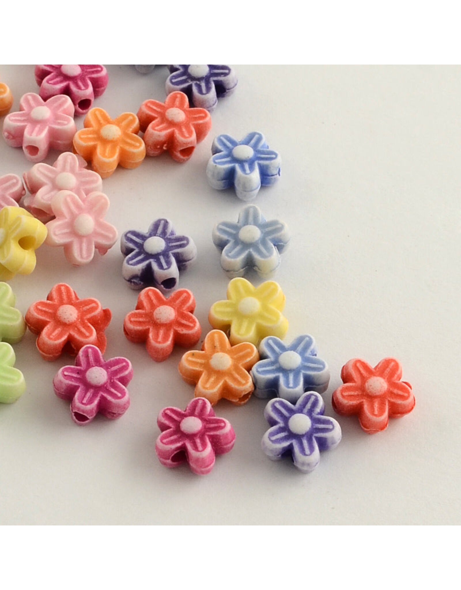 9mm Acrylic Flower,  Hole 2mm  Random Assorted Colours x100