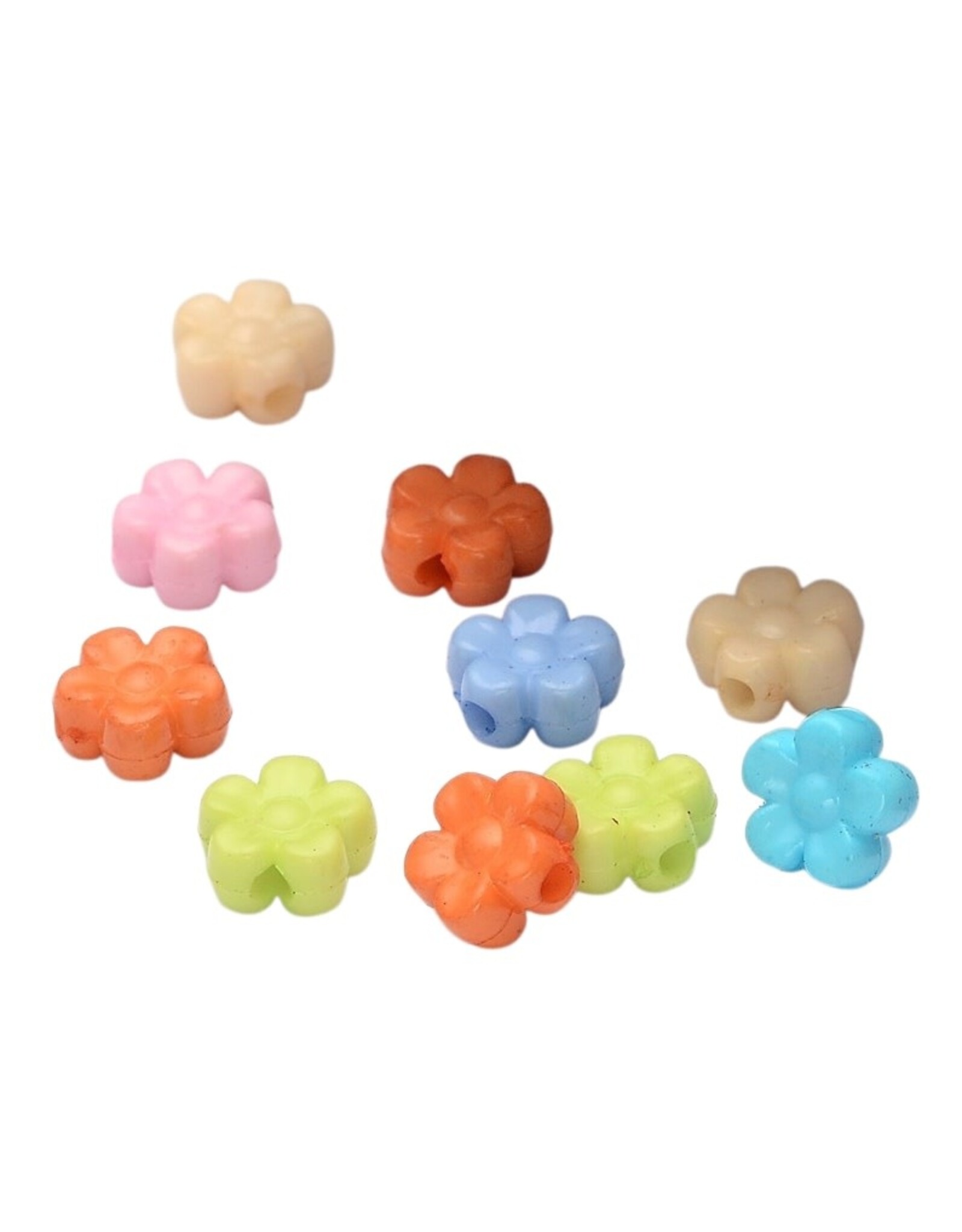 9mm Acrylic Flower,  Hole 2mm  Random Assorted Colours x100