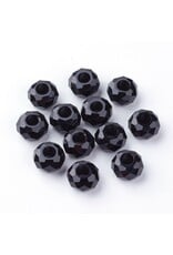 Faceted Glass Rondelle  8x14mm Black  x12