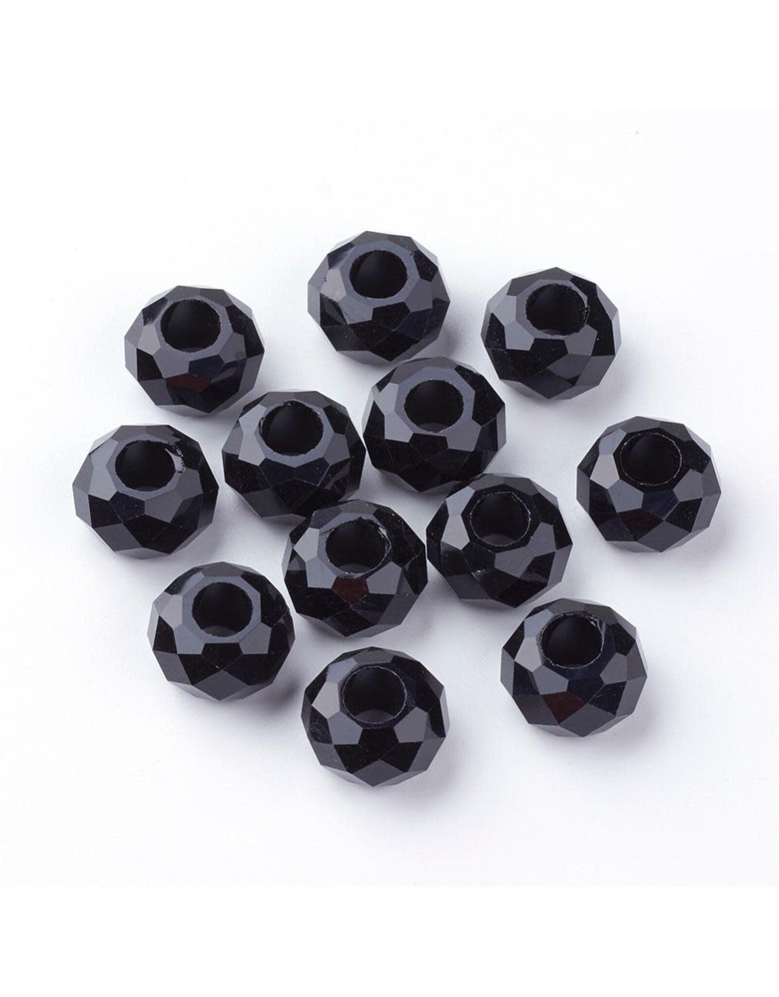 Faceted Glass Rondelle  8x14mm Black  x12