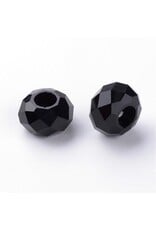 Faceted Glass Rondelle  8x14mm Black  x12