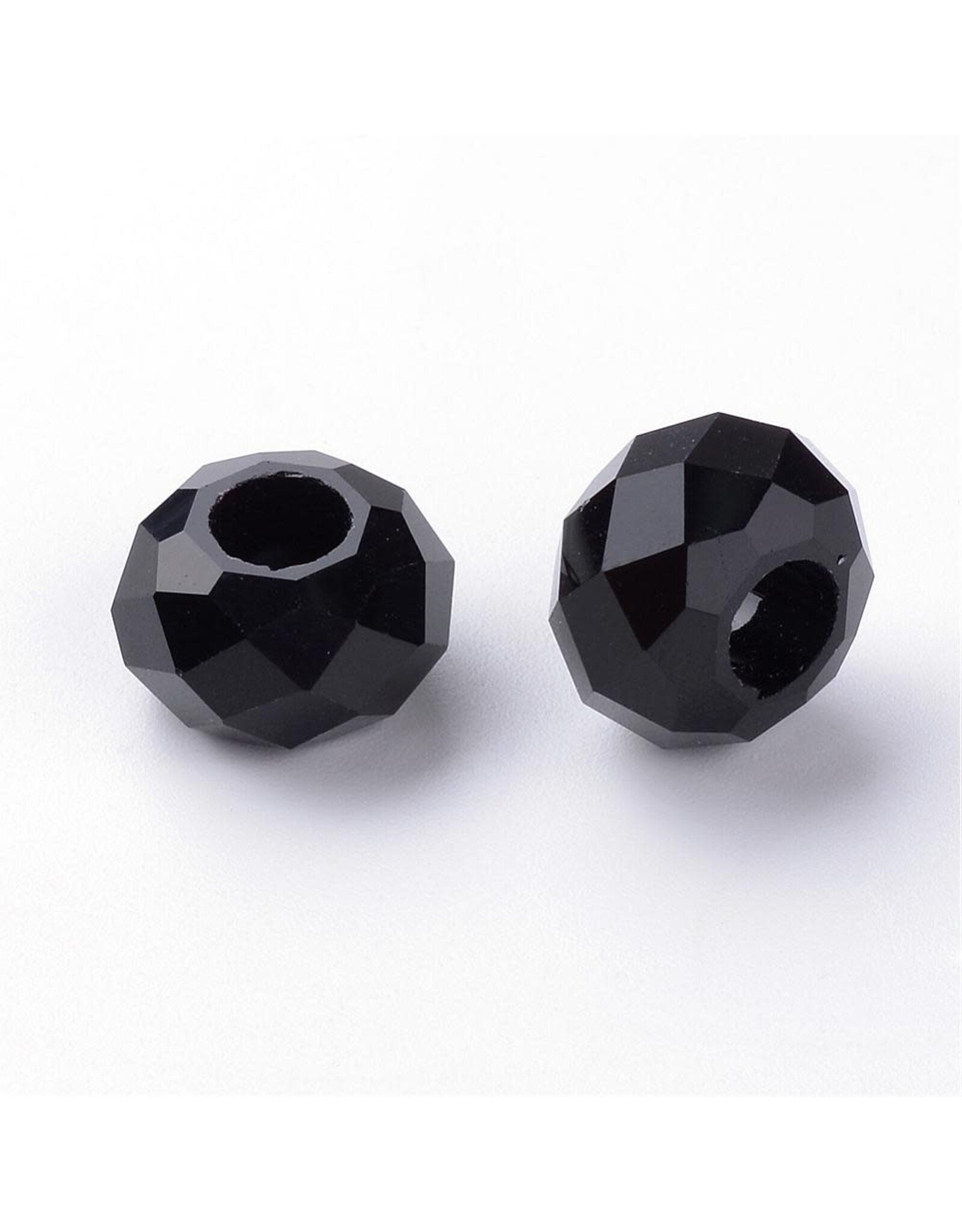 Faceted Glass Rondelle  8x14mm Black  x12