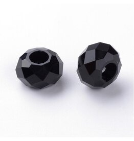 Faceted Glass Rondelle  8x14mm Black  x12