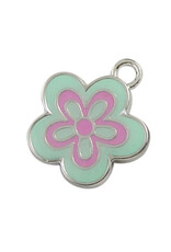 Flower Charm 22x20mm Blue Pink Platinum  x6