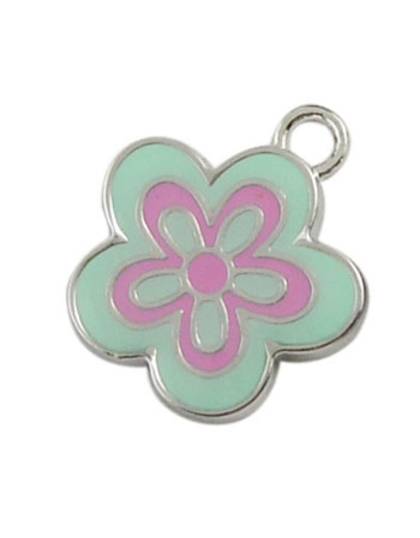 Flower Charm 22x20mm Blue Pink Platinum  x6