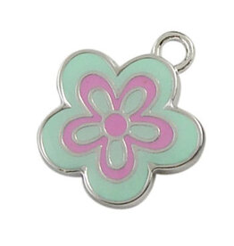 Flower Charm 22x20mm Blue Pink Platinum  x6
