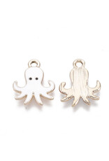Octopus Charm 20mm White  Gold  x6