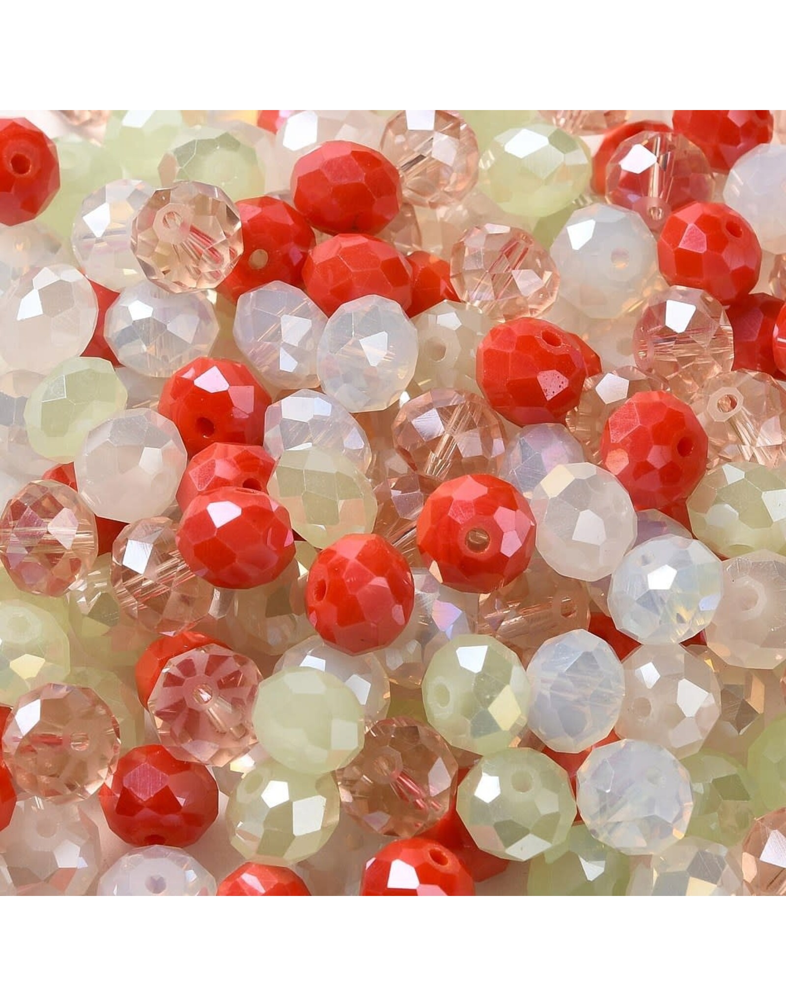 10x8mm Rondelle Red White Green  Mix  50g
