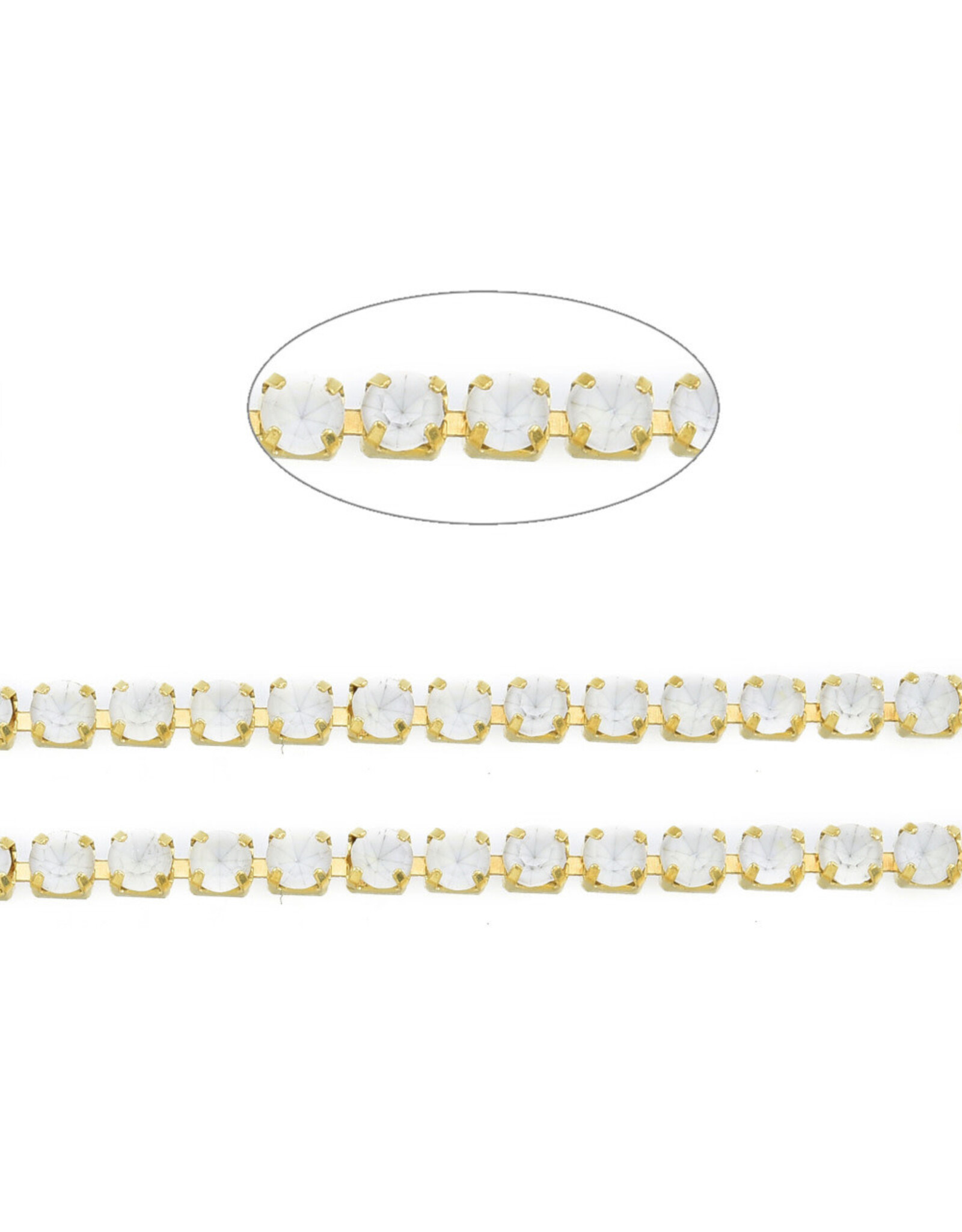 Rhinestone Banding 1 row 2mm Gold/White Opal  x1 foot