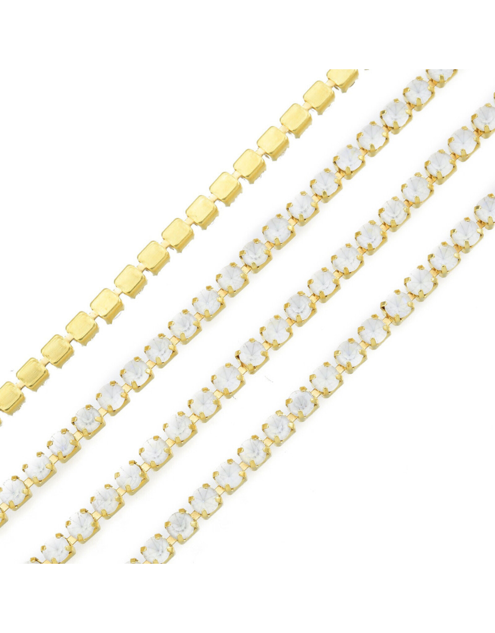 Rhinestone Banding 1 row 2mm Gold/White Opal  x1 foot