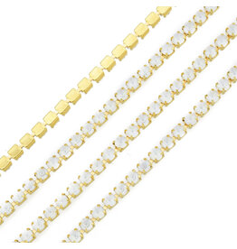Rhinestone Banding 1 row 2mm Gold/White Opal  x1 foot