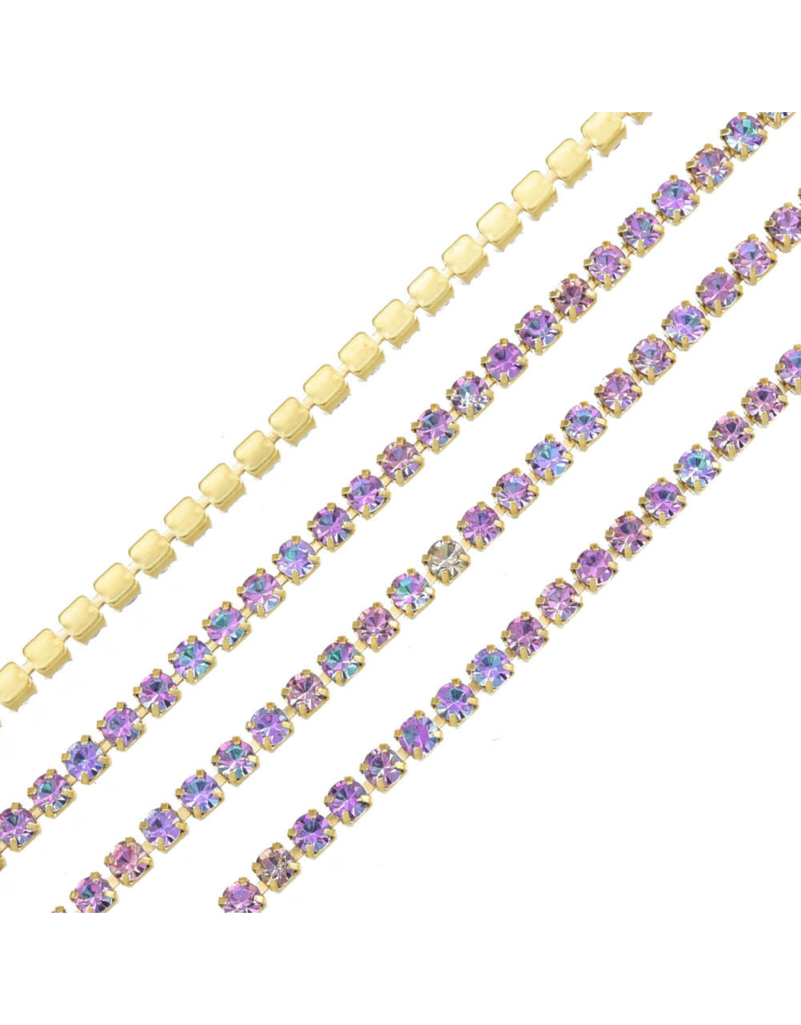 Rhinestone Banding 1 row 2mm Gold/Amethyst AB  x1 foot
