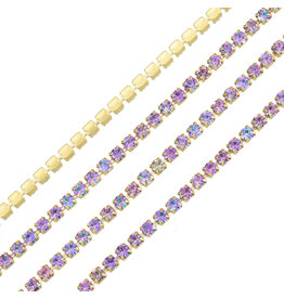 Rhinestone Banding 1 row 2mm Gold/Amethyst AB  x1 foot