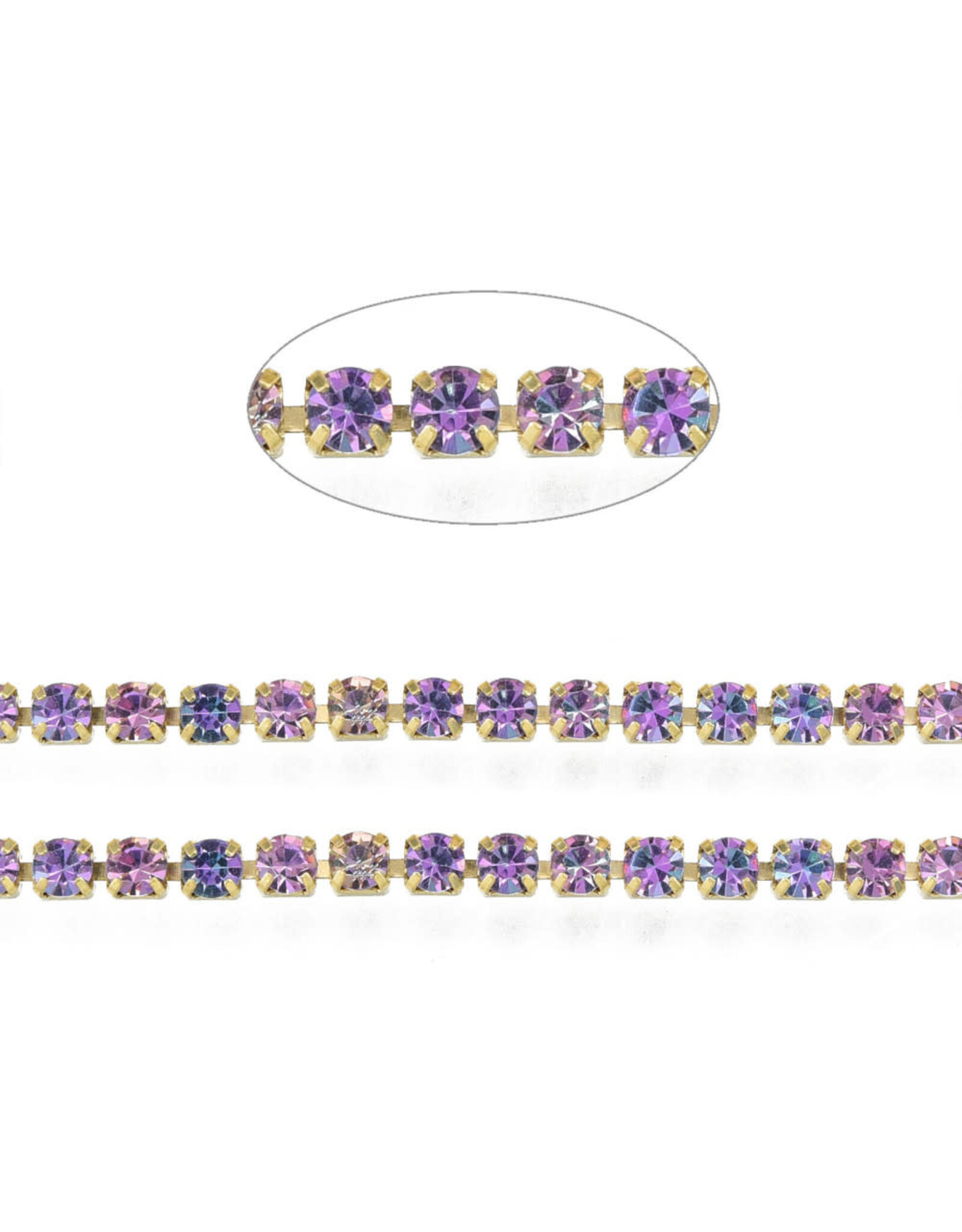 Rhinestone Banding 1 row 2mm Gold/Amethyst AB  x1 foot