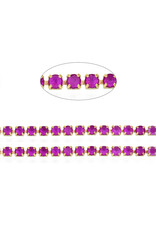 Rhinestone Banding 1 row 2mm Gold/Neon Purple  x1 foot