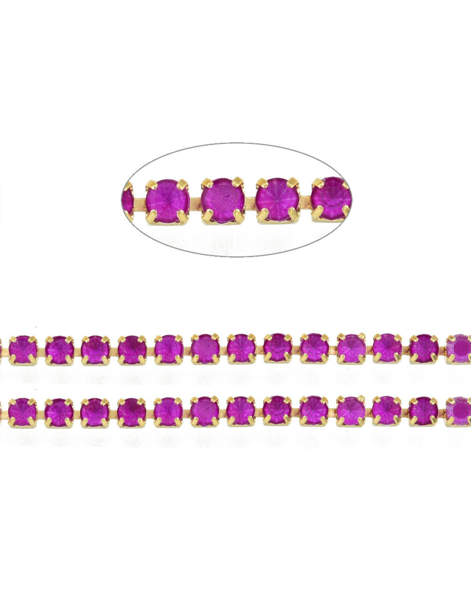 Rhinestone Banding 1 row 2mm Gold/Neon Purple  x1 foot