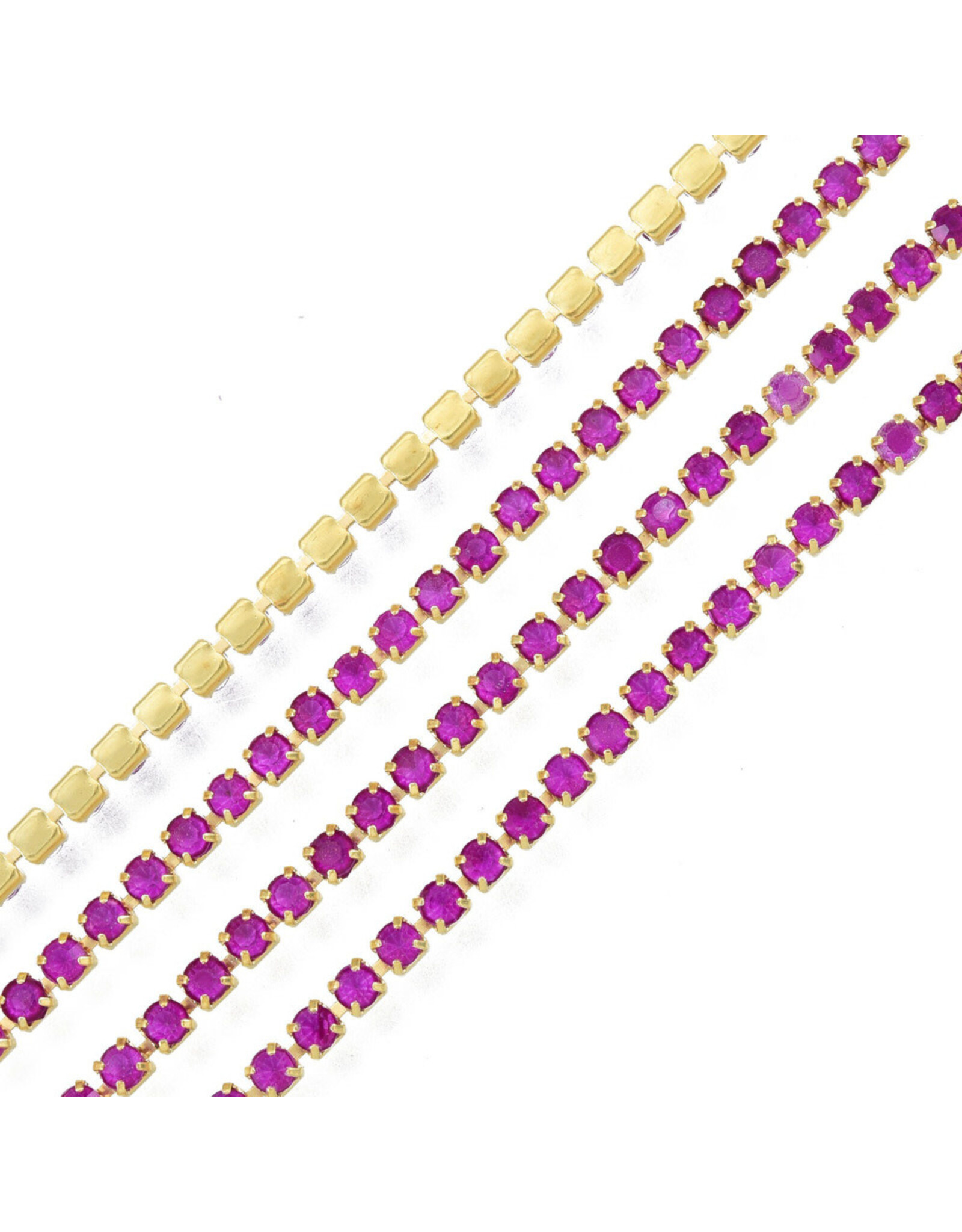 Rhinestone Banding 1 row 2mm Gold/Neon Purple  x1 foot
