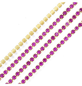 Rhinestone Banding 1 row 2mm Gold/Neon Purple  x1 foot