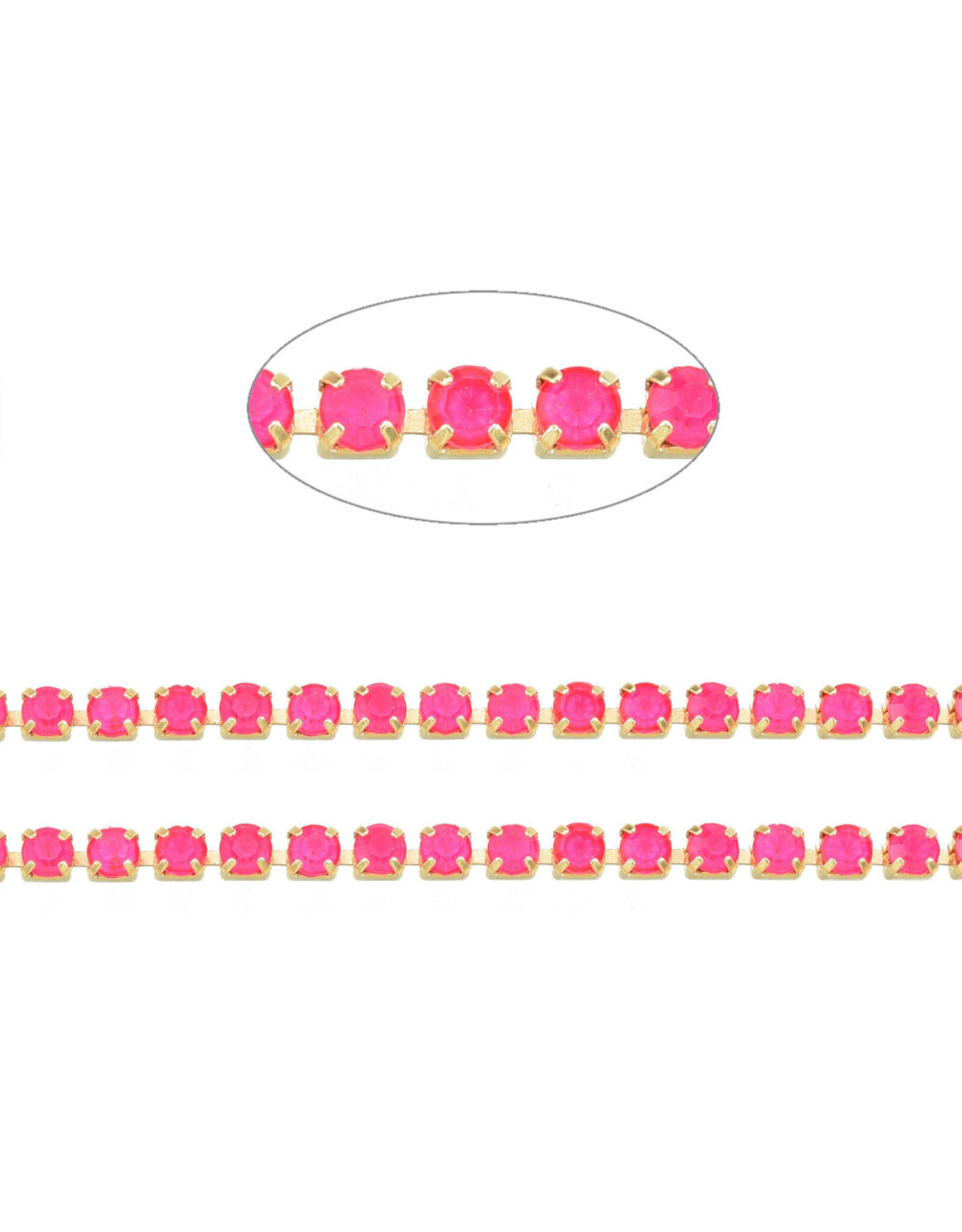 Rhinestone Banding 1 row 2mm Gold/Neon Pink  x1 foot