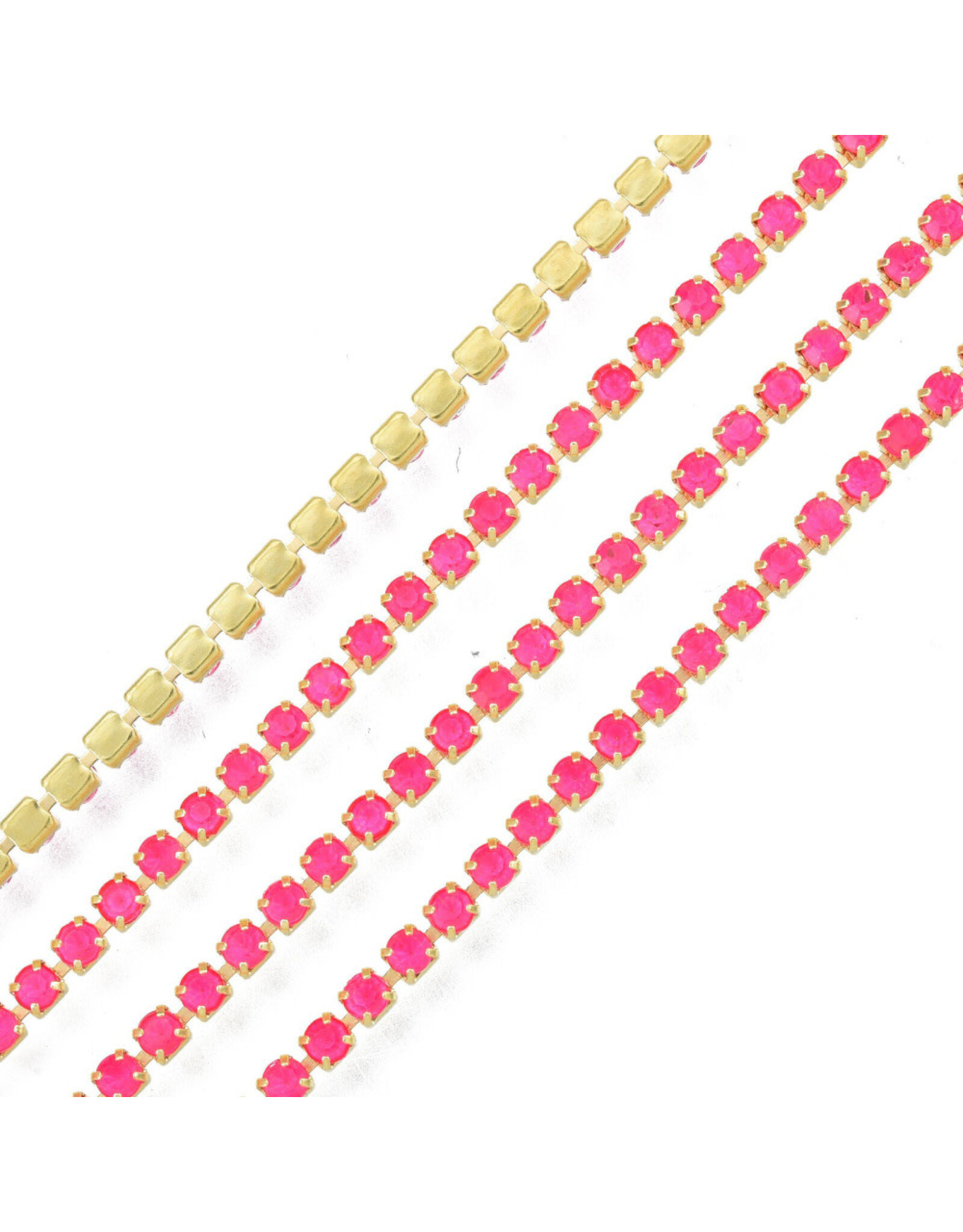 Rhinestone Banding 1 row 2mm Gold/Neon Pink  x1 foot