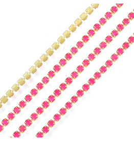 Rhinestone Banding 1 row 2mm Gold/Neon Pink  x1 foot