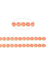 Rhinestone Banding 1 row 2mm Gold/Neon Coral  x1 foot