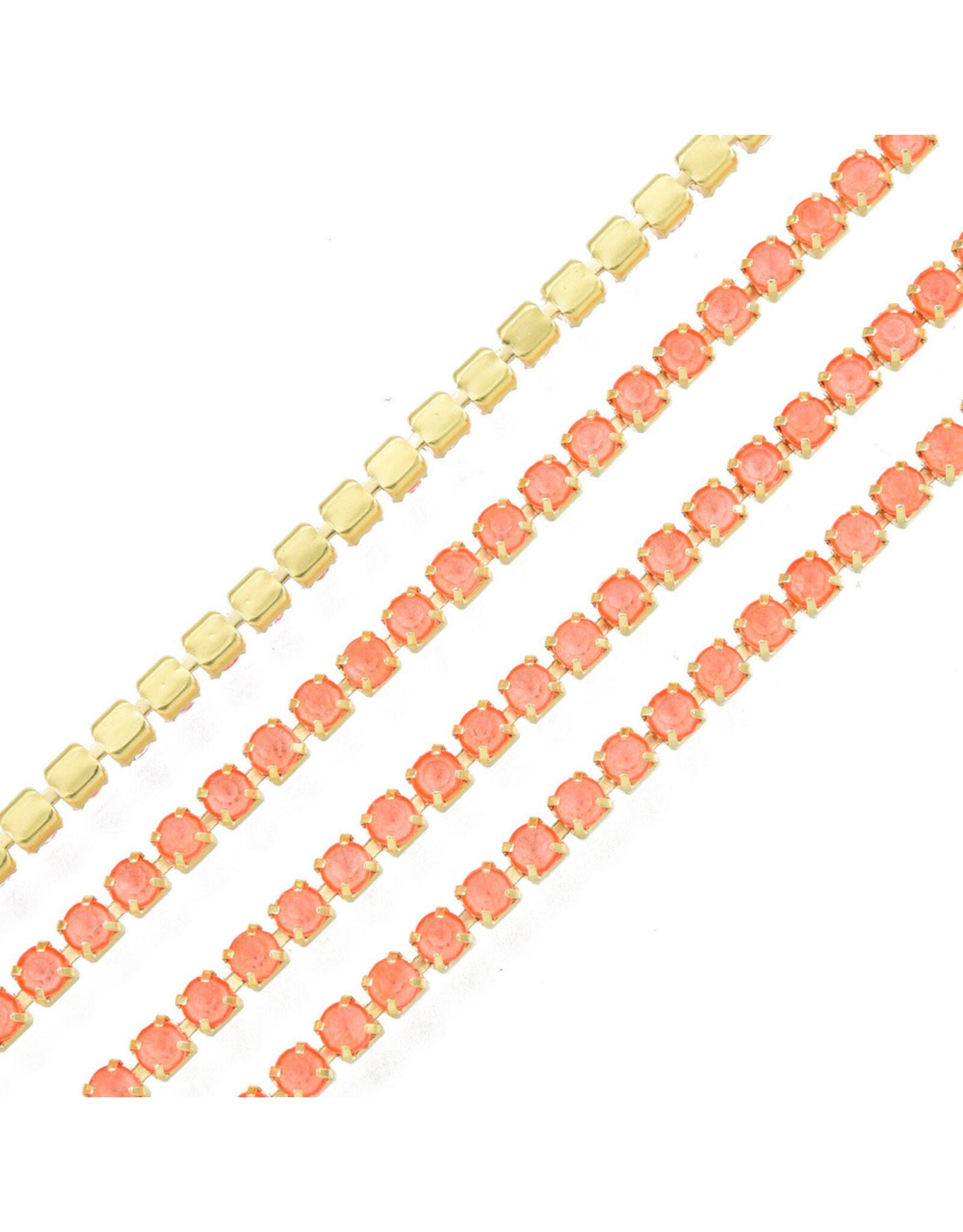 Rhinestone Banding 1 row 2mm Gold/Neon Coral  x1 foot