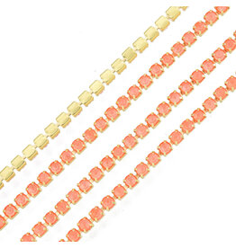 Rhinestone Banding 1 row 2mm Gold/Neon Coral  x1 foot