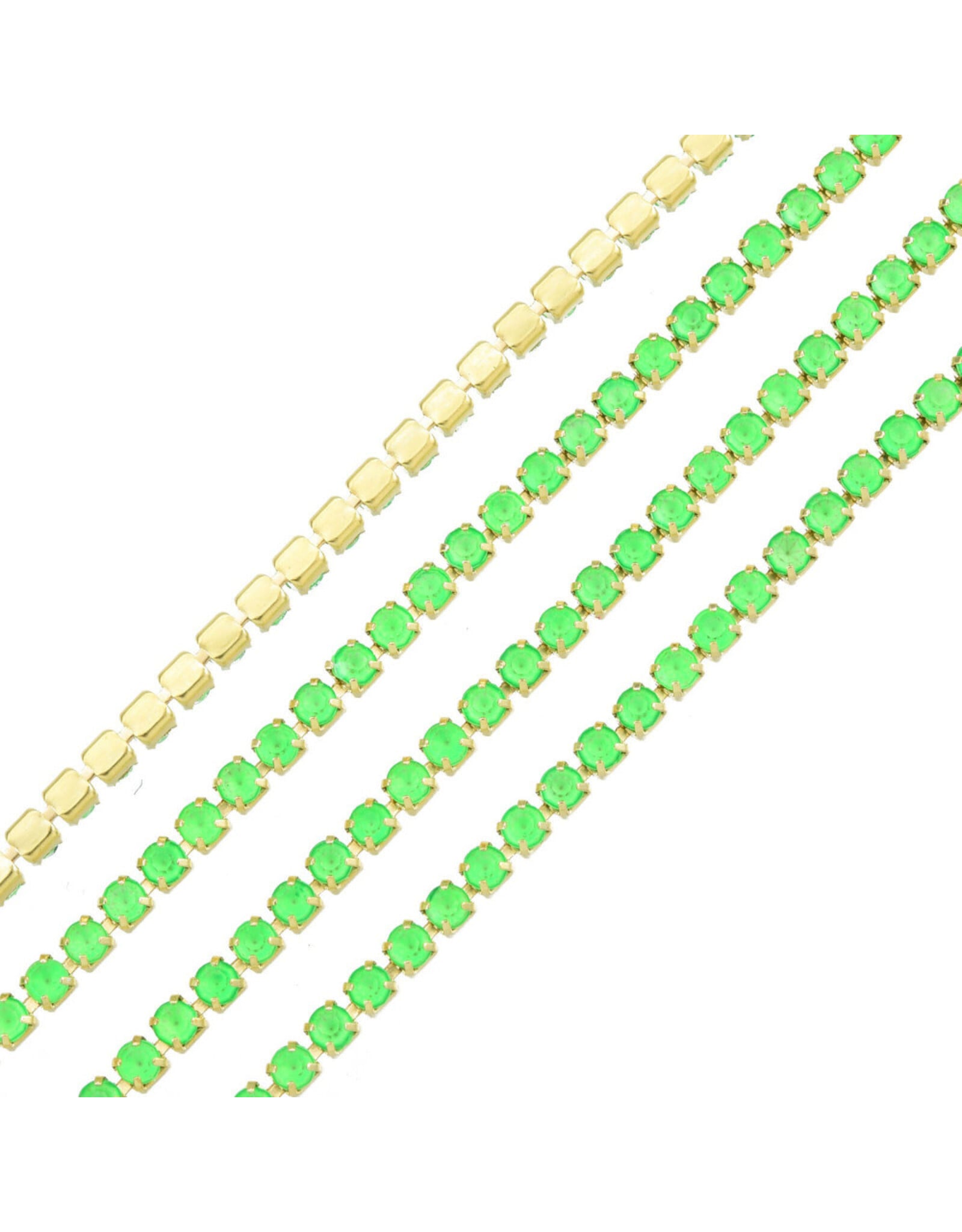 Rhinestone Banding 1 row 2mm Gold/Neon Green  x1 foot
