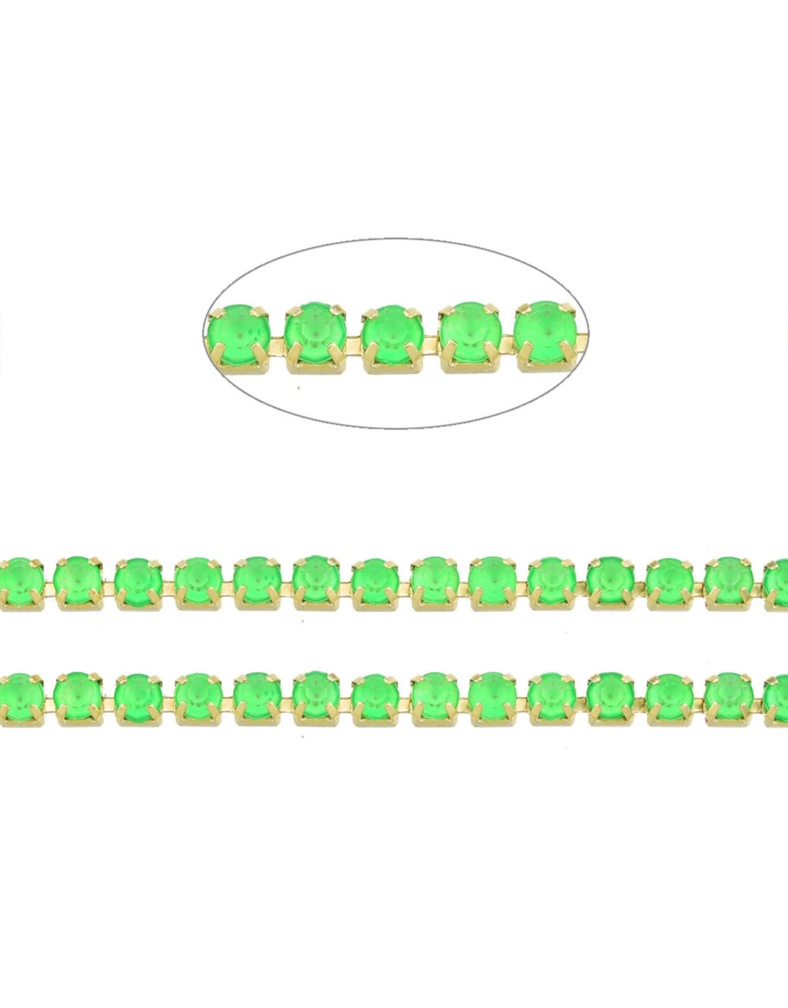 Rhinestone Banding 1 row 2mm Gold/Neon Green  x1 foot