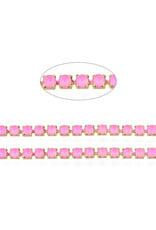 Rhinestone Banding 1 row 2mm Gold/Pink Opal  x1 foot